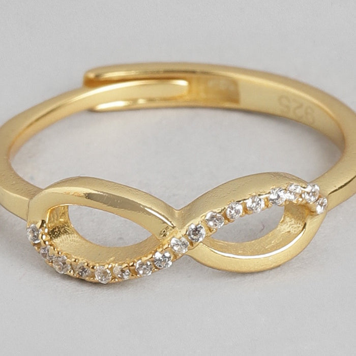 Infinity Glamour Gold-Plated Sterling Silver Ring with Cubic Zirconia (Adjustable)