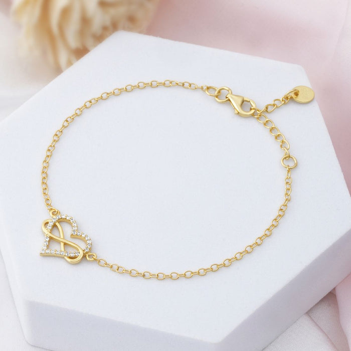 Infinity Heart Gold Plated 925 Sterling Silver Bracelet