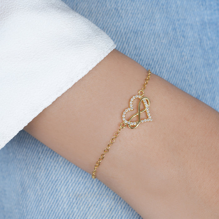 Infinity Heart Gold Plated 925 Sterling Silver Bracelet