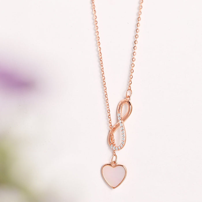 Infinity Heart Rose Gold Plated 925 Sterling Silver Drop Necklace