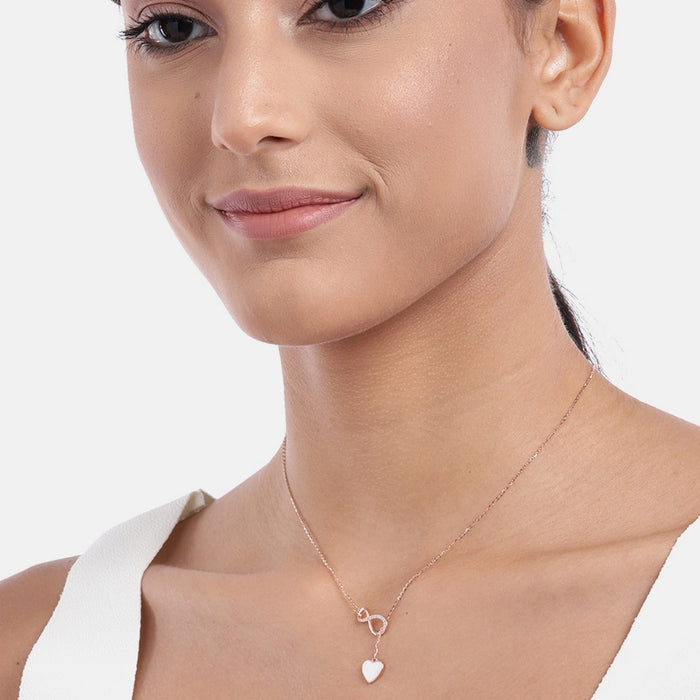 Infinity Heart Rose Gold Plated 925 Sterling Silver Drop Necklace