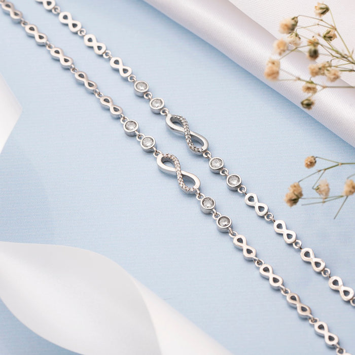Infinity Rhodium Plated 925 Sterling Silver Bracelet Combo