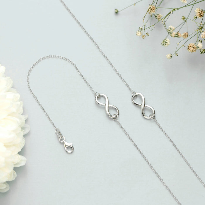 Infinity Rhodium Plated 925 Sterling Silver Chain Anklet