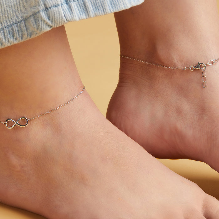 Infinity Rhodium Plated 925 Sterling Silver Chain Anklet