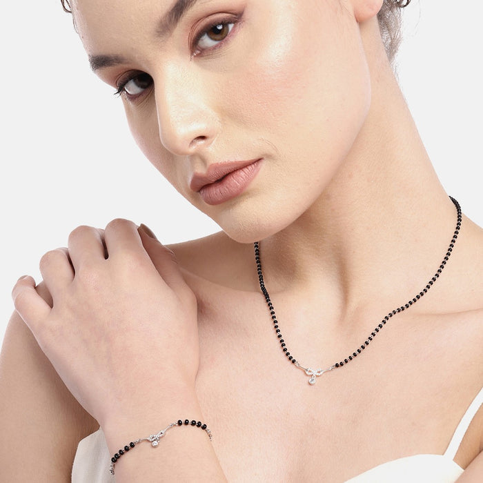 Infinity Rhodium Plated 925 Sterling Silver Necklace & Bracelet Mangalsutra Combo