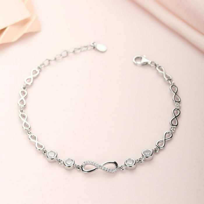 925 Sterling Silver Infinity Rhodium plated CZ 925 Sterling Silver Bracelet for Women – Zavya