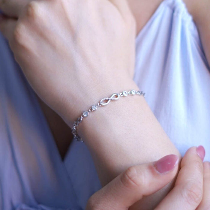 Infinity Rhodium plated CZ 925 Sterling Silver Bracelet Gift Hamper