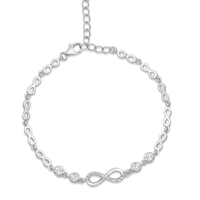 Women's 925 Sterling Silver bracelet with infinity links and round CZ stones. Fine jewellery – Zavya