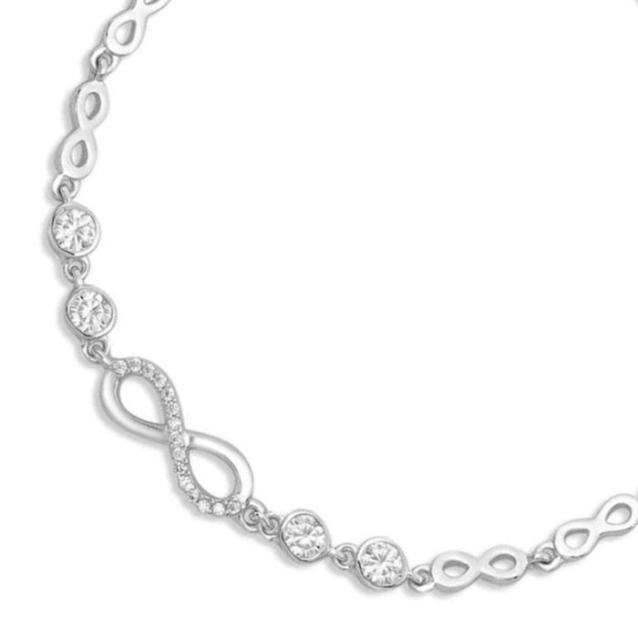 925 Sterling Silver infinity bracelet for women adorned with round CZ stones – Zavya