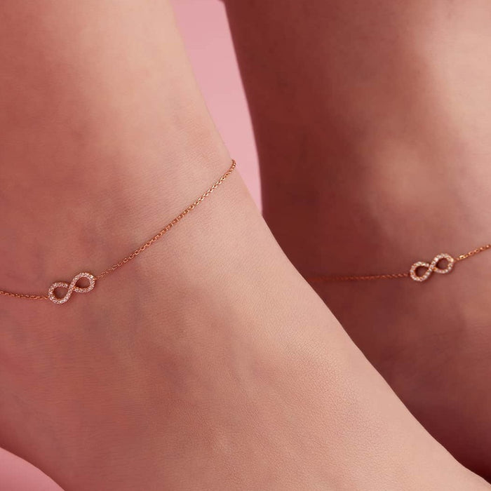 Infinity Rose Gold Plated CZ 925 Sterling Silver Anklet