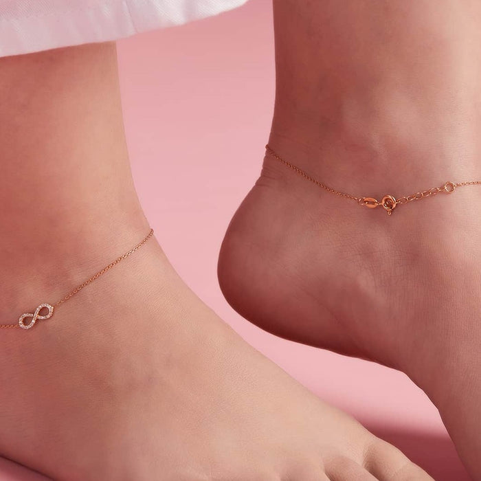 Infinity Rose Gold Plated CZ 925 Sterling Silver Anklet