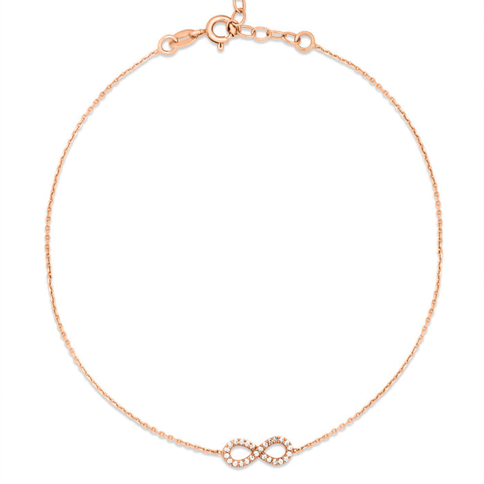 Infinity Rose Gold Plated CZ 925 Sterling Silver Anklet