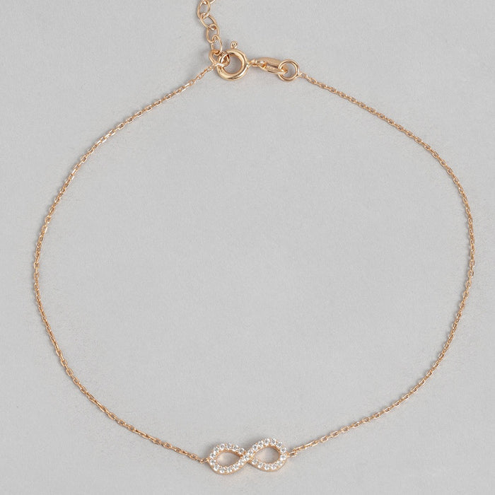 Infinity Rose Gold Plated CZ 925 Sterling Silver Anklet
