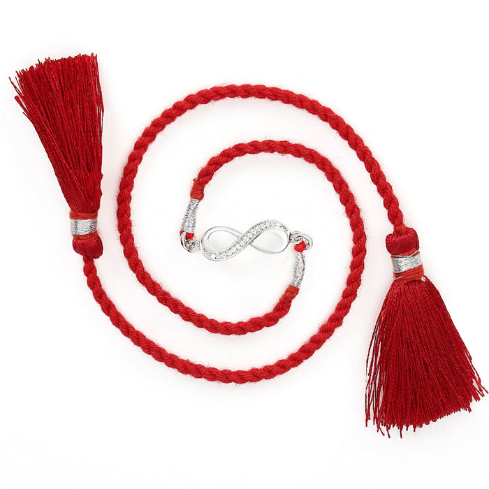Infinity Symbol With Cubic Zirconia Rhodium-Plated Thread Rakhi For Him