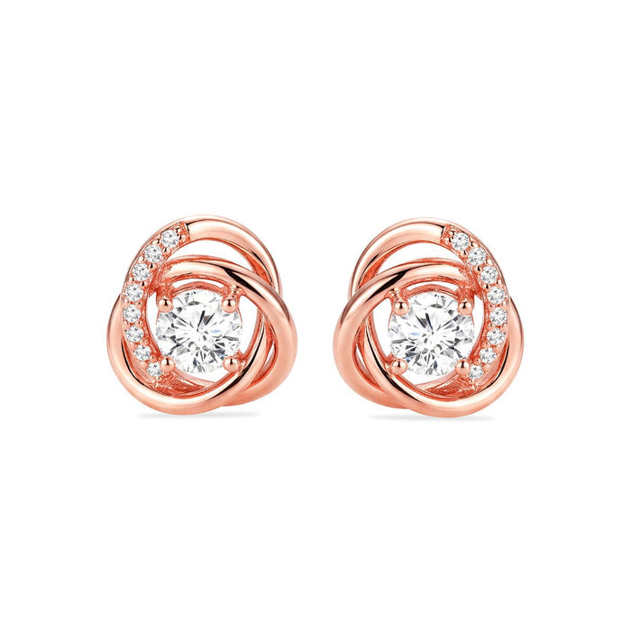 Rose gold 925 Sterling Silver stud earrings for women with a crystal accented swirl and center stone – Zavya