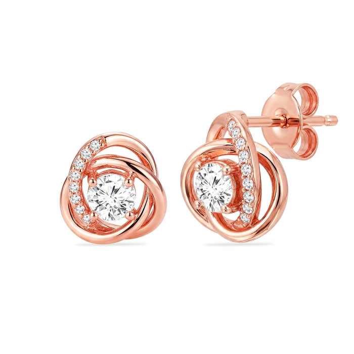 Rose gold 925 Sterling Silver stud earrings for women with a sparkling center stone and twisted knot – Zavya