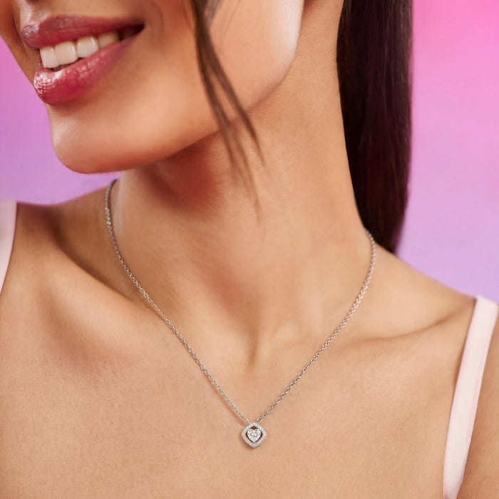 Inner Glow Solitaire Rhodium Plated 925 Silver Necklace