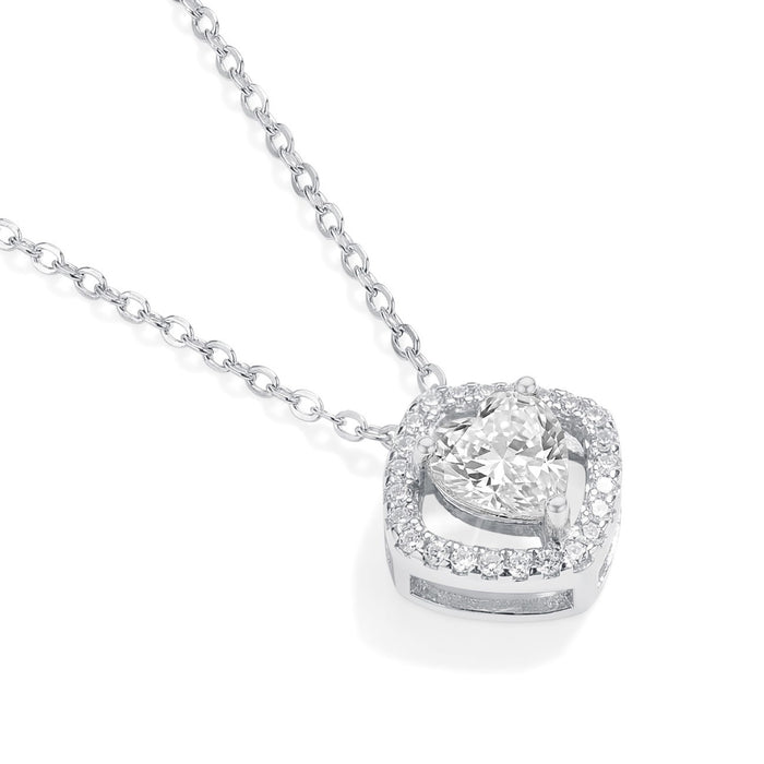 Inner Glow Solitaire Rhodium Plated 925 Silver Necklace