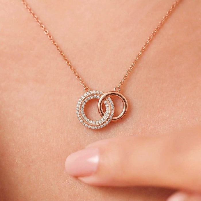 Interlinked Circle Rose Gold Plated 925 Silver Necklace