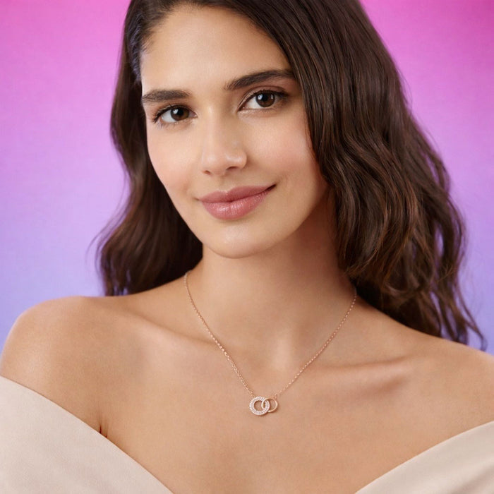 Interlinked Circle Rose Gold Plated 925 Silver Necklace