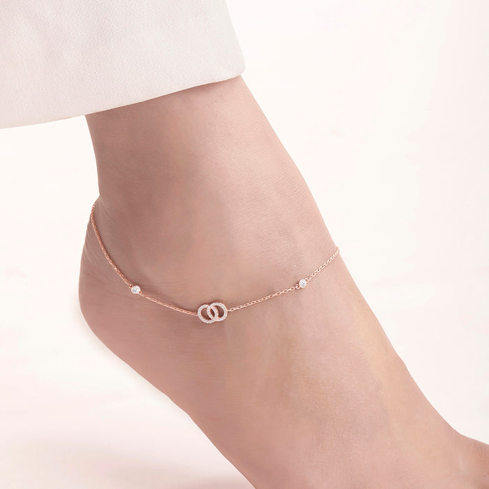 Interlinked Circles Rose Gold Plated 925 Silver Anklet