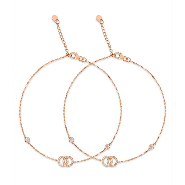 Interlinked Circles Rose Gold Plated 925 Silver Anklet