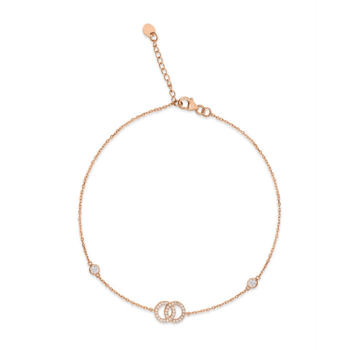 Interlinked Circles Rose Gold Plated 925 Silver Anklet