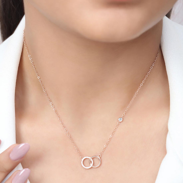 Interlinked Halo CZ Rose Gold Plated 925 Sterling Silver Pendant