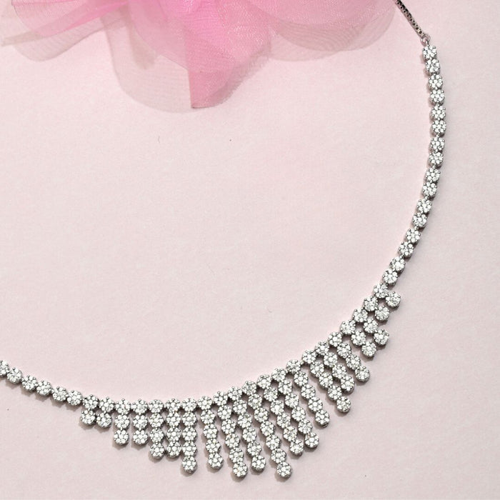 Iridescent Elegance CZ Rhodium-Plated 925 Sterling Silver Necklace