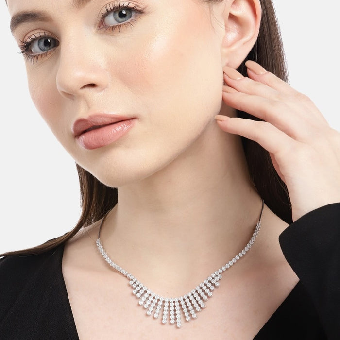 Iridescent Elegance CZ Rhodium-Plated 925 Sterling Silver Necklace