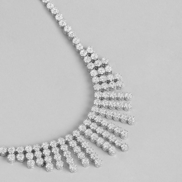 Iridescent Elegance CZ Rhodium-Plated 925 Sterling Silver Necklace