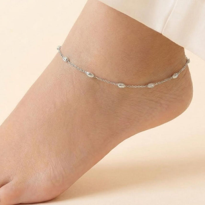 Italian Beads Rhodium Plated 925 Silver Anklets