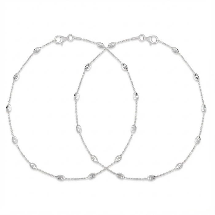Italian Beads Rhodium Plated 925 Silver Anklets