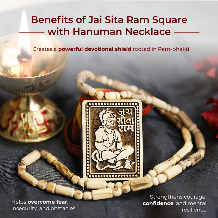 Jai Sita Ram Square with Hanuman Necklace | Tulsi Kanthi Round Beads Mala - view 2