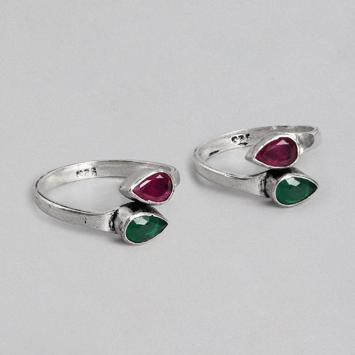 Jeweled Harmony Silver-Plated 925 Sterling Silver Toe Ring
