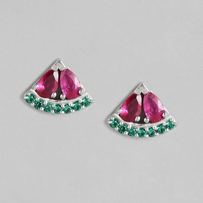 Juicy Gems 925 Sterling Silver Rhodium Plated Watermelon Pattern Earrings