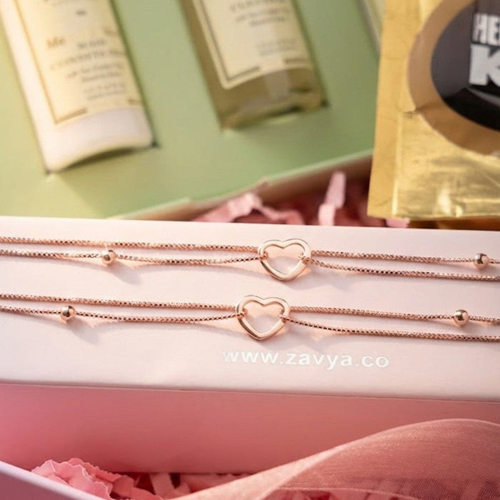 KAMA x Zavya Dainty Silver Heart 925 Silver Anklets
