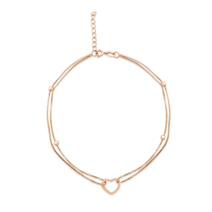 Dainty 925 Sterling Silver double chain anklet for women featuring an open heart charm – Zavya
