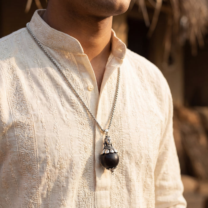 Karungali Bead with Adiyogi Pendant in Silver Chain - view 2