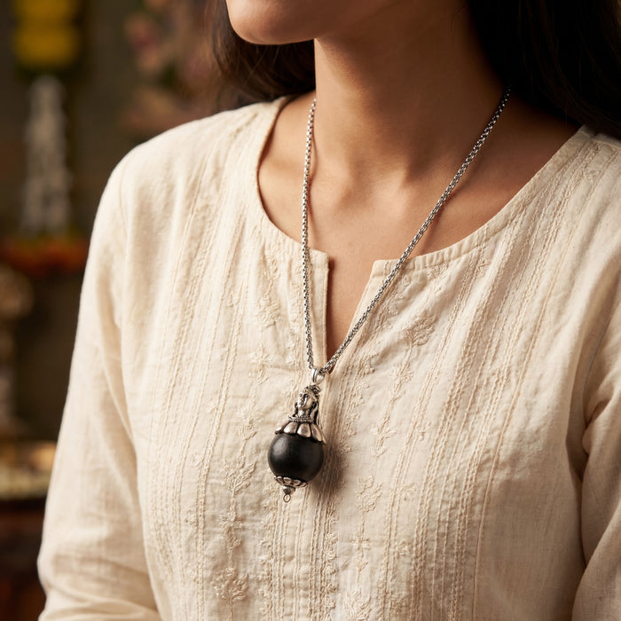 Karungali Bead with Adiyogi Pendant in Silver Chain - view 3
