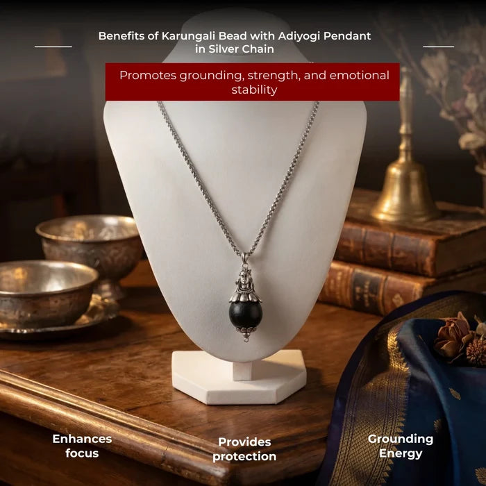 Karungali Bead with Adiyogi Pendant in Silver Chain - view 5
