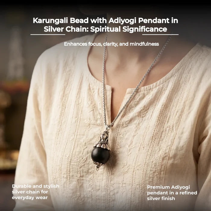 Karungali Bead with Adiyogi Pendant in Silver Chain - view 6
