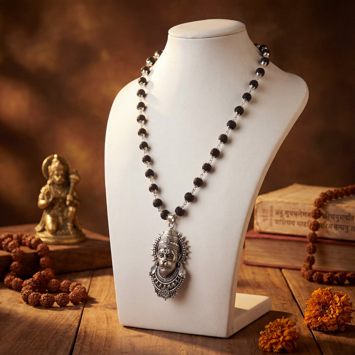 Karungali Mala with Hanuman Face - Silver - view 5