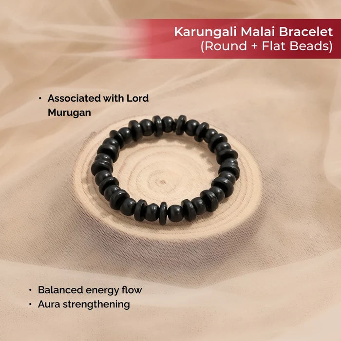 Karungali Malai Bracelet with Govt. Certification (Round + Flat Beads)