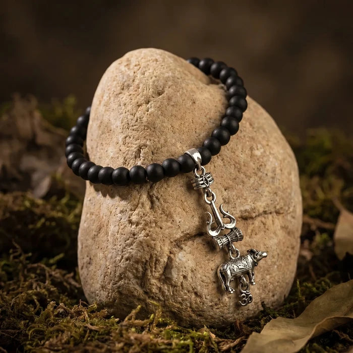 Karungali Malai Bracelet with Shiv Nandi Trishul