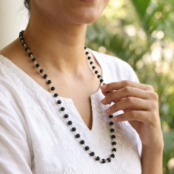 Karungali Malai Silver Cap Necklace with Govt. Certified New