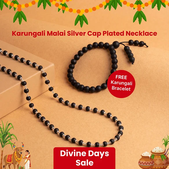 Karungali Malai Silver Cap Plated Necklace with Certification with FREE Karungali Bracelet