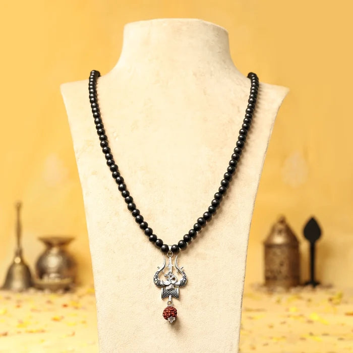 Karungali Malai with Shiv Trishul & Rudraksha Pendant