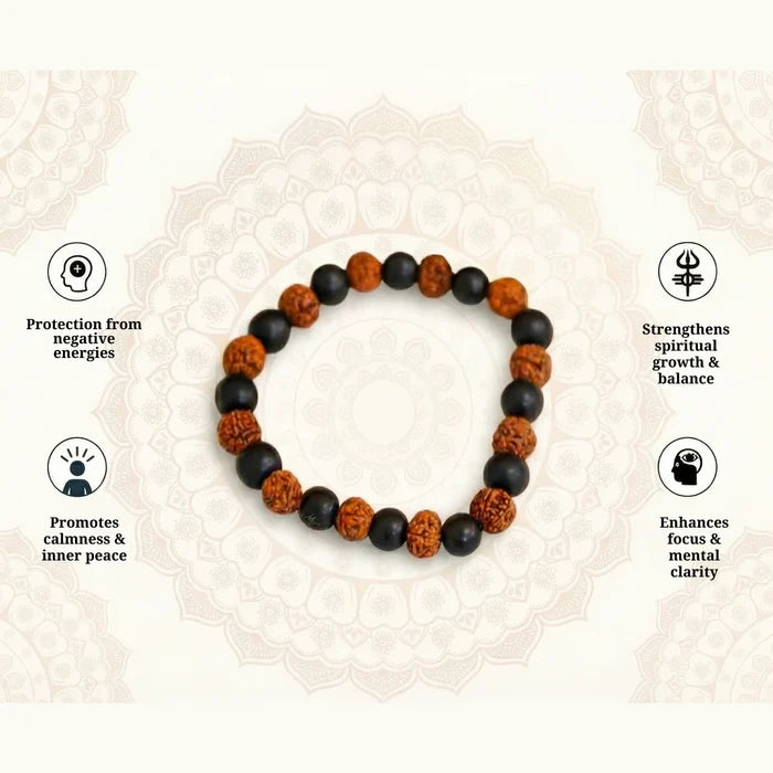 Karungali Rudraksha Bracelet - Natural Ebony Wood & 5 Mukhi Rudraksha Beads - view 6