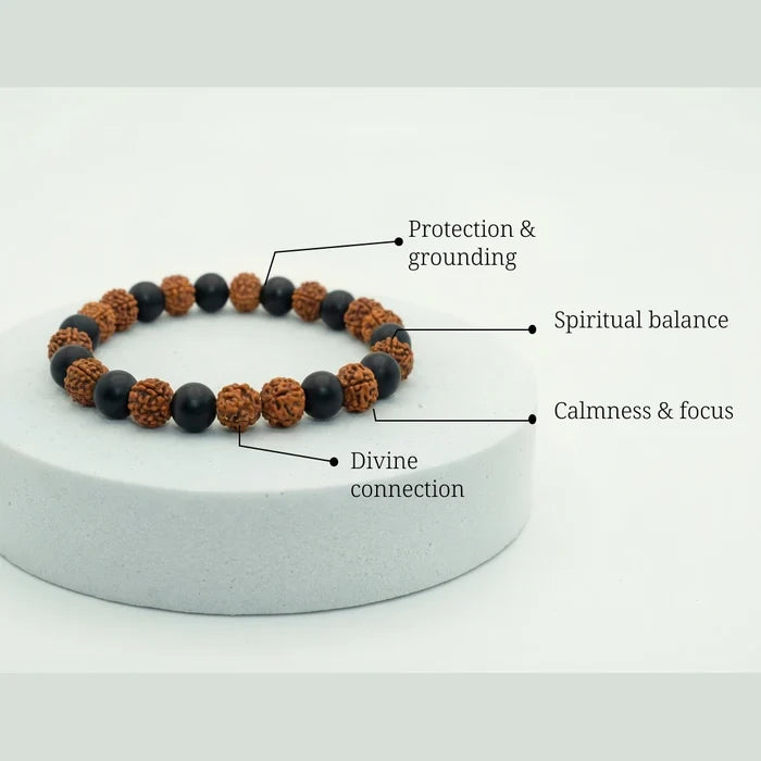 Karungali Rudraksha Bracelet - Natural Ebony Wood & 5 Mukhi Rudraksha Beads - view 7